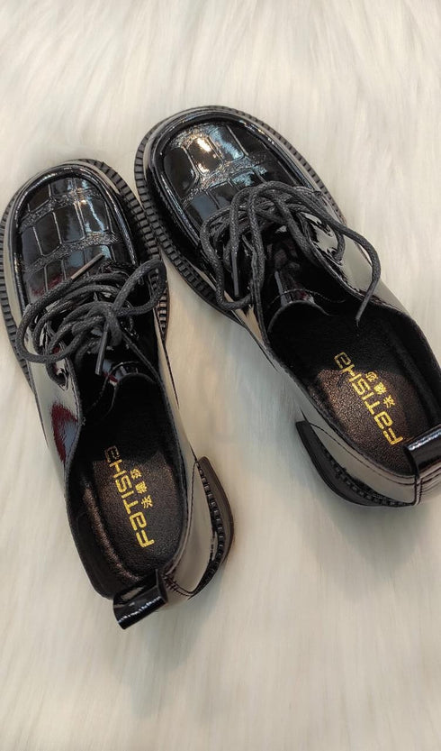 Black Leather Lolita Loafer With Laces